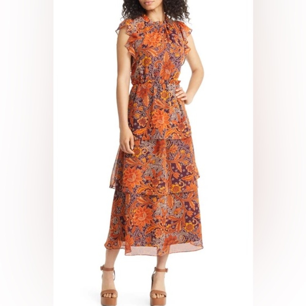 Julia Jordan Orange and Purple Midi Dress